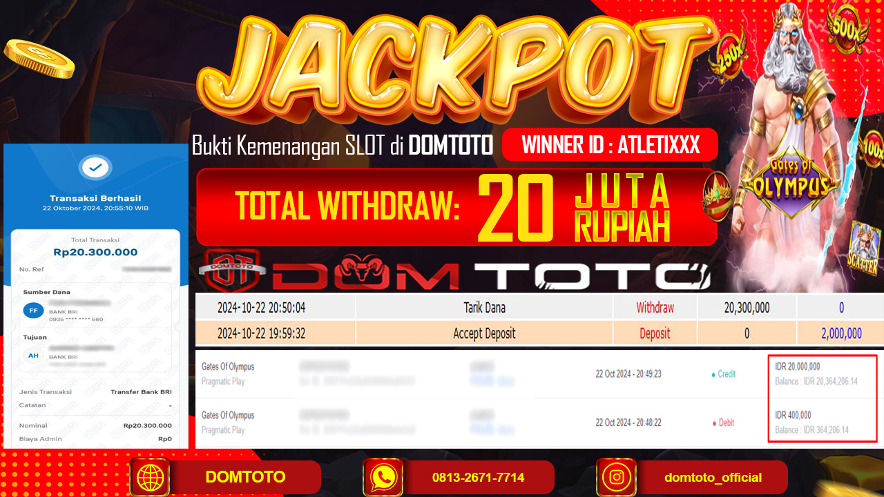 JACKPOT SLOT GATE OF OLYMPUS 22 OKTOBER 2024